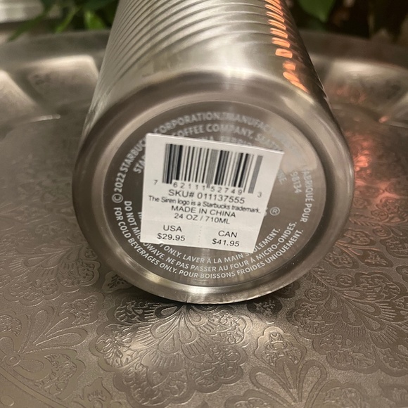 STARBUCKS SILVER SWIRLED STAINLESS STEEL TUMBLER 24OZ - Picture 4 of 4